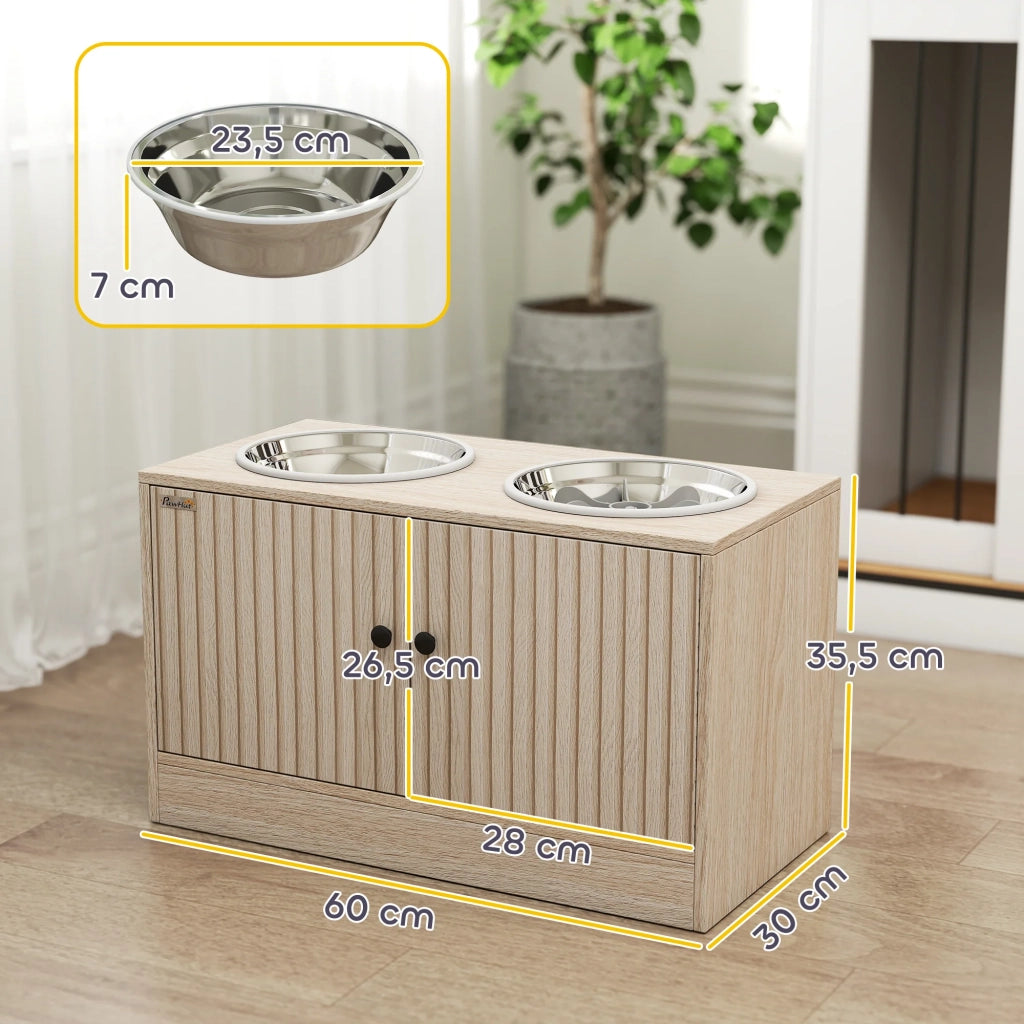 Ciotole rialzate per cani supporto per ciotole 60 x 30 x 35.5 cm migliora postura contemporaneo in legno multistrato rovere 21_0007548