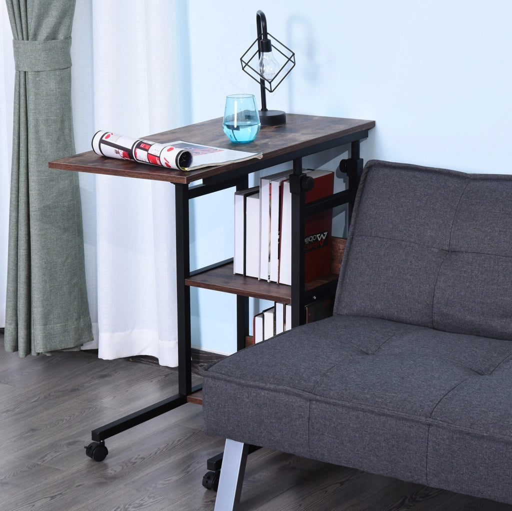 Tavolino regolabile con ruote 80x40x72-82 cm, metallo nero, 2 ripiani
