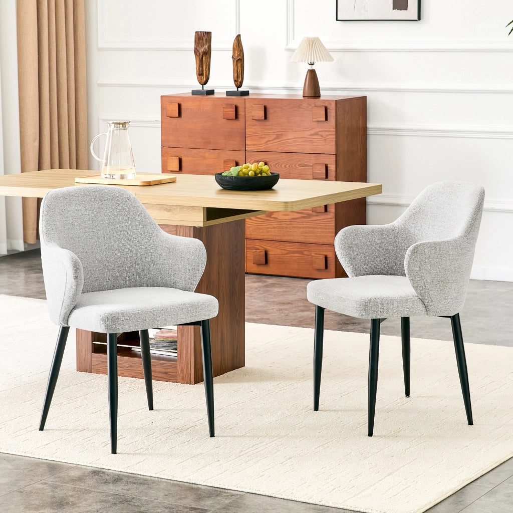 SEDIA da pranzo Set 2 pezzi 83 cm Tessuto grigio chiaro e metallo nero