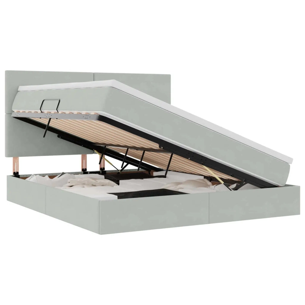 Letto con contenitore e LED Grigio chiaro 180 x 200 cm Velluto