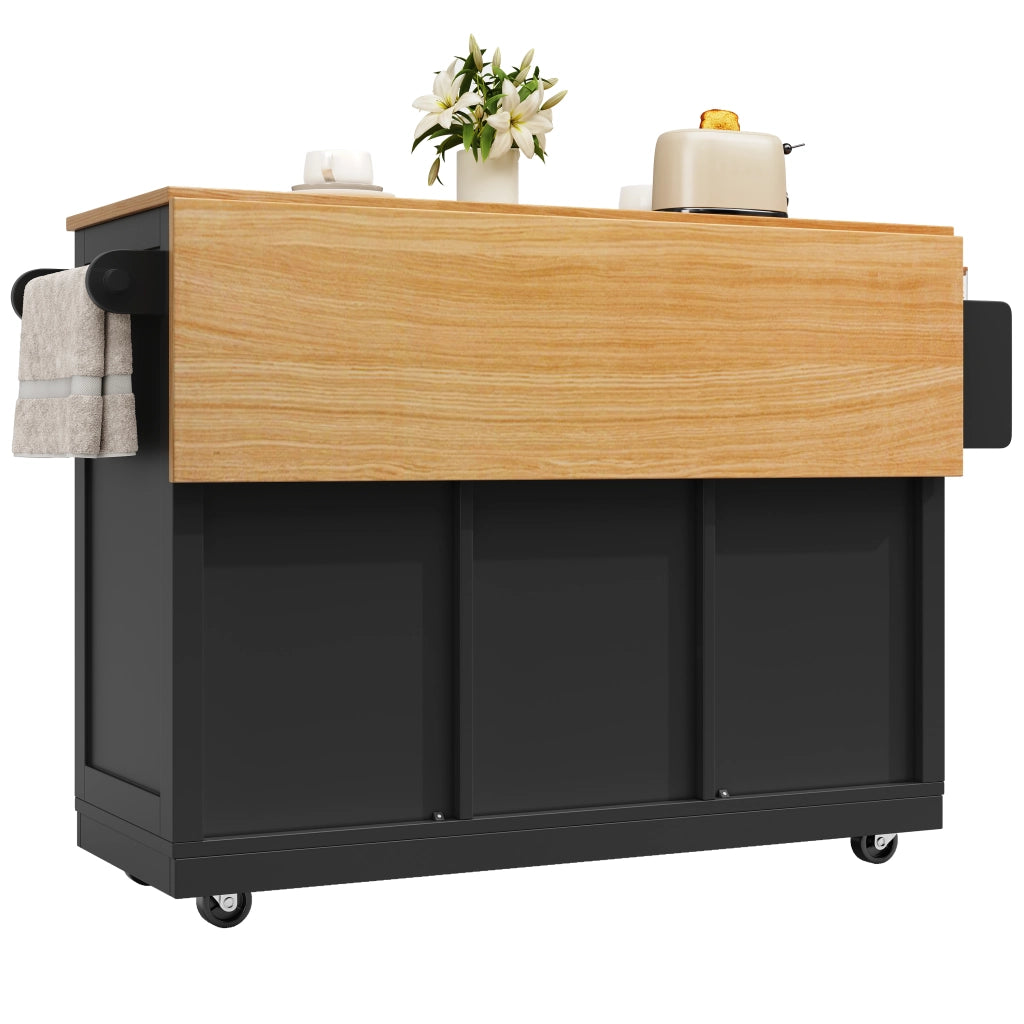 Carrello da Cucina con 1 Cassetto; 2 Ante; Portabottiglie; Portasciugamani e Ruote; in MDF; 140 x 40 x 93;5 cm; Nero