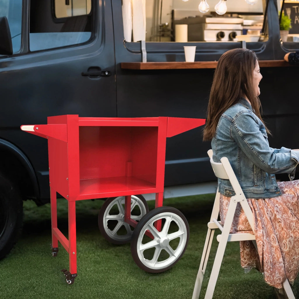 Carrello retrò rosso KuKoo per macchina popcorn in acciaio inox