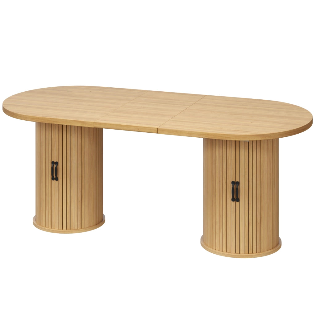 Tavolo da pranzo allungabile, con vano portaoggetti, maniglie in metallo, 149-189 x 80 x 75 cm, color legno naturale
