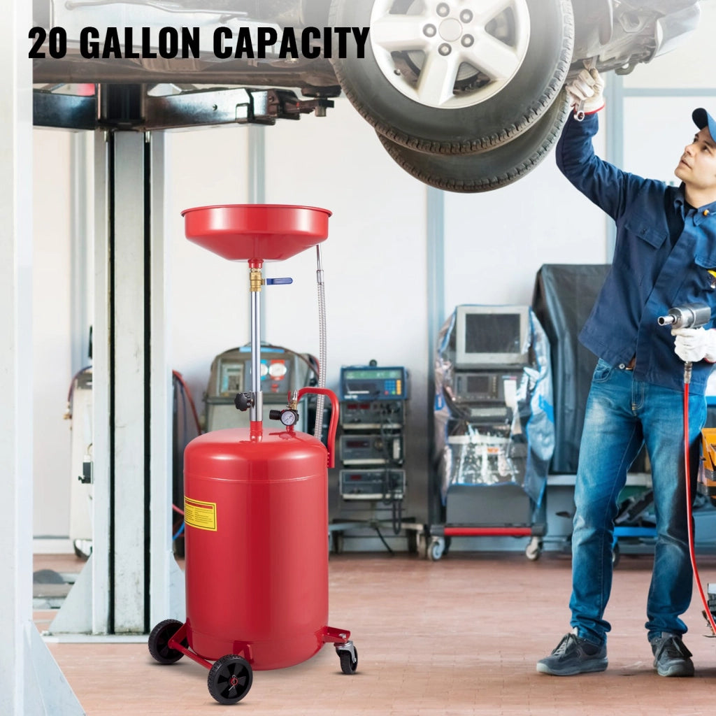Serbatoio di Scarico Olio Esausto 80 L 20 Galloni ad Aria per Officina Fai da Te, Modello 917-02 con Imbuto Regolabile 98-165 cm