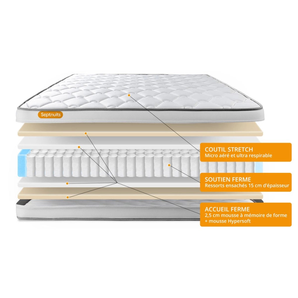 Materasso 160x200cm con molle insacchettate e memory foam - Memo Spring