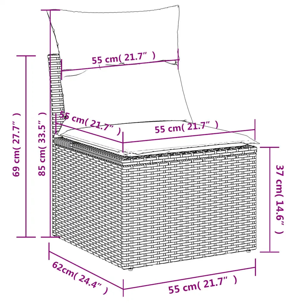 Set Divani da Giardino 14 pz con Cuscini Grigio in Polyrattan 3228175
