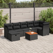 Set Divani da Giardino con Cuscini 8 pz Nero in Polyrattan