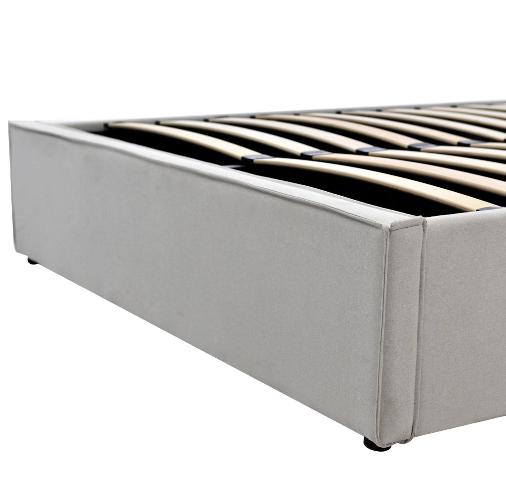 Letto matrimoniale imbottito con contenitore 140x200 cm in cotone grigio chiaro