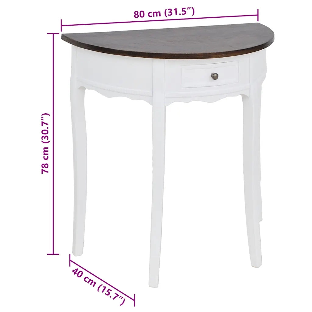 Table console avec tiroir et dessus de table marron Demi-ronde