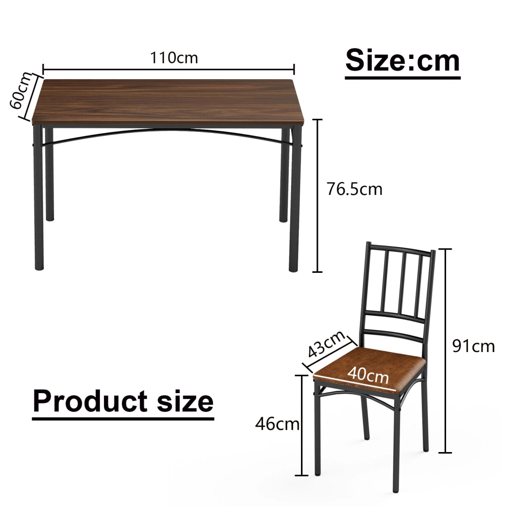 Set tavolo da pranzo con 4 sedie, stile industriale, finitura noce, per cucina e soggiorno