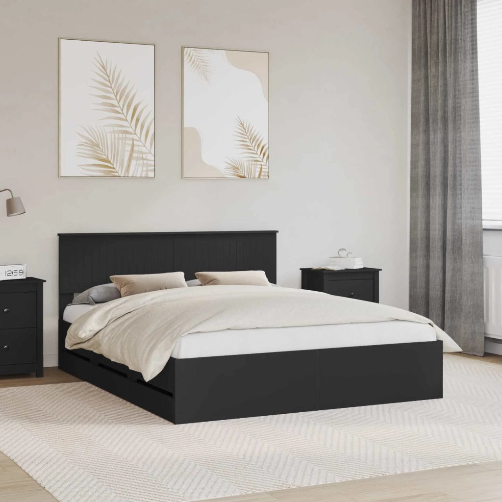 Letto matrimoniale | Letto per adulti | Struttura del letto Nero 160 x 200 cm Legno Ingegnerizzato