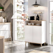 Credenza Altai, Buffet dispensa da soggiorno, Madia da salotto moderna a 2 ante, 80x40h102 cm, Bianco e Rovere