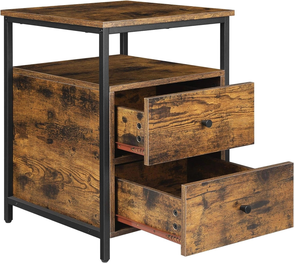 Comodino rustico marrone Valora con cassetti in stile loft