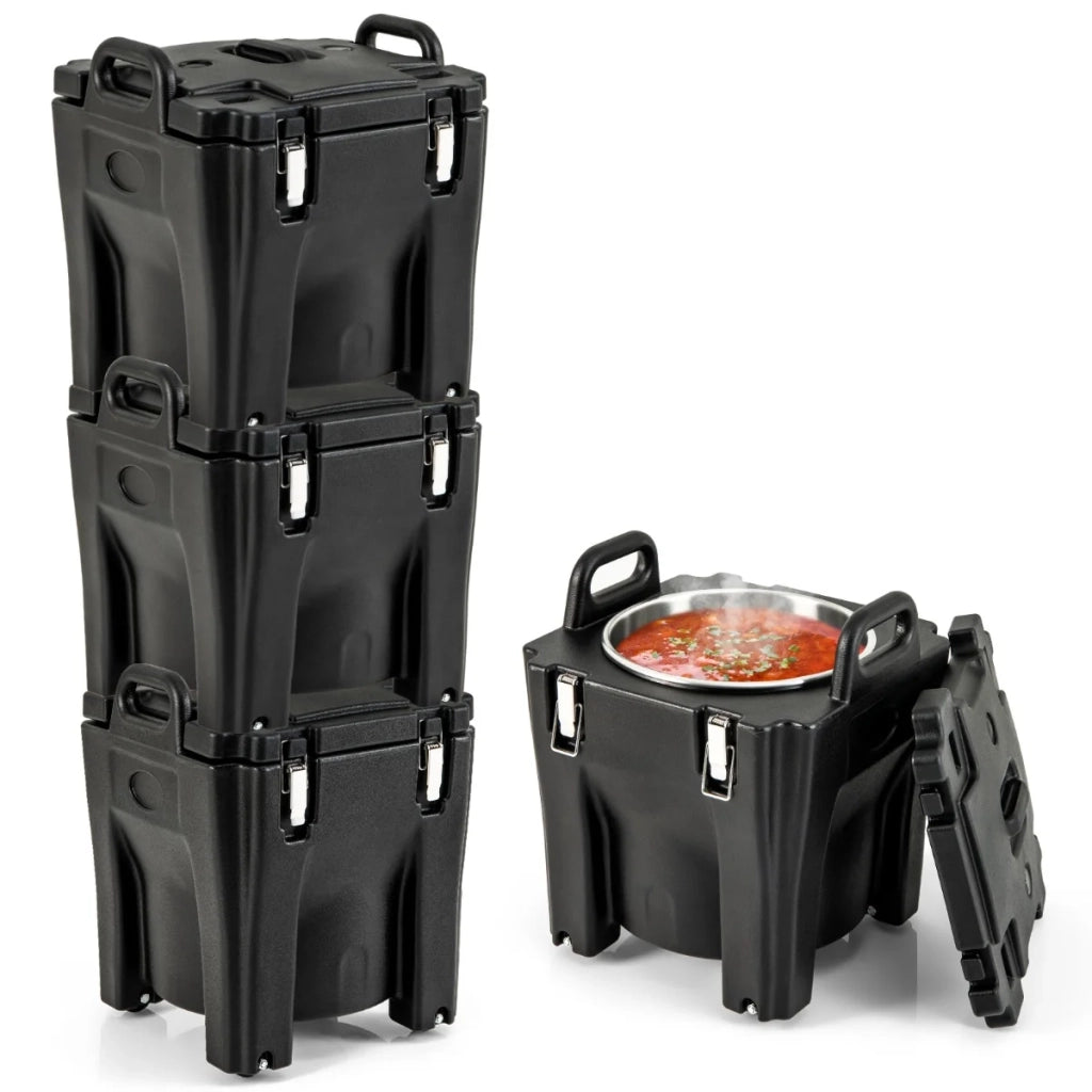 Contenitore per zuppa portatile 44 x 44 x 53 cm impilabile a 3 strati isolanti con ruote pratico in acciaio inossidabile nero 20_0020967