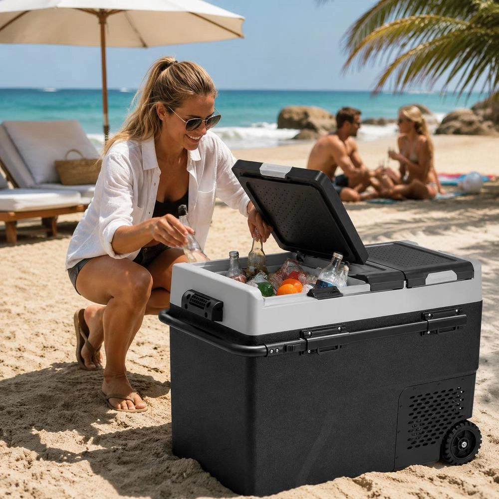 Portable Car Refrigerator, 12-volt Car Refrigerator, 58 L / 61.5 QT Portable Dual-zone Freezer, -20 °C To 20 °C Adjustable Temperature, Compressor Cooler For Home, Outdoor, Camping