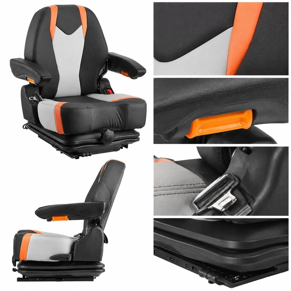 Forklift Seat, Tractor Seat With Adjustable Backrest, Armrest & Safety Belt, Safe Fold-down Tractor Seat With Microswitch, Lawnmower Seat For Compact Loaders, Bulldozers