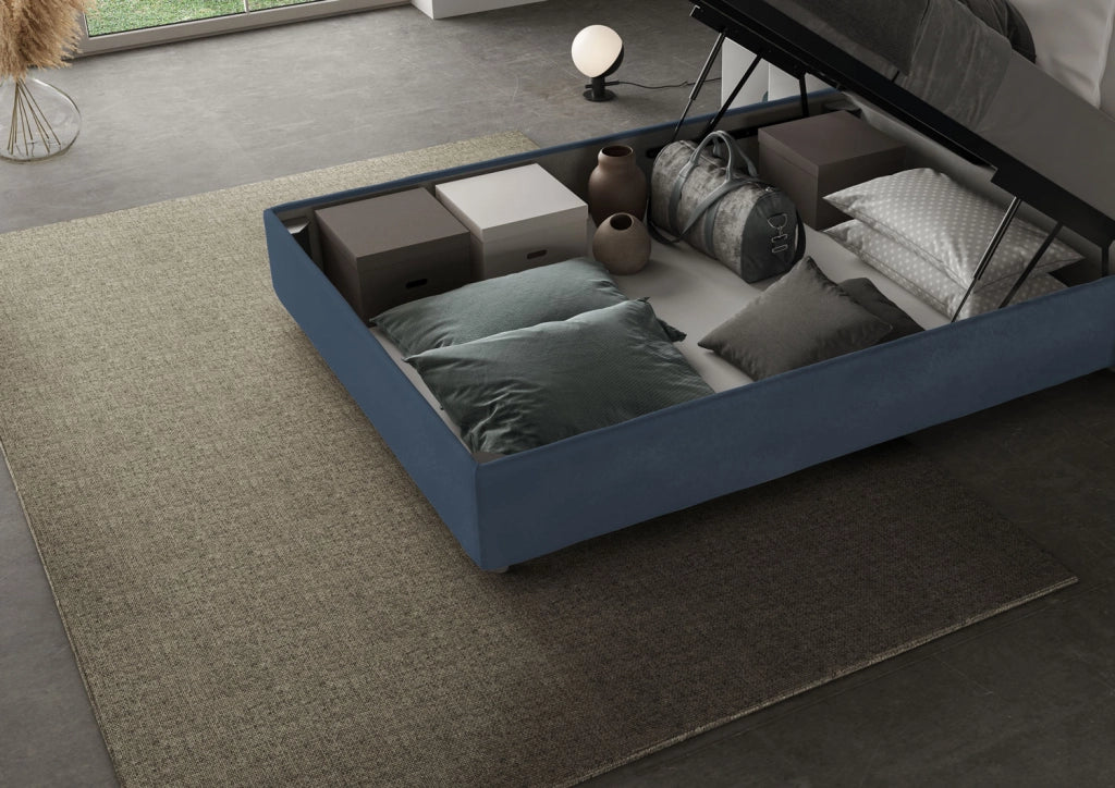 BS COM Letto una piazza e mezza contenitore imbottito 130x200 microfibra blu