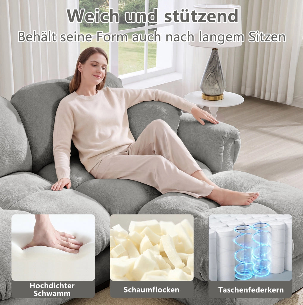 Divano 2 posti in Chenille grigio chiaro con cuscini spessi e design modulare per soggiorno