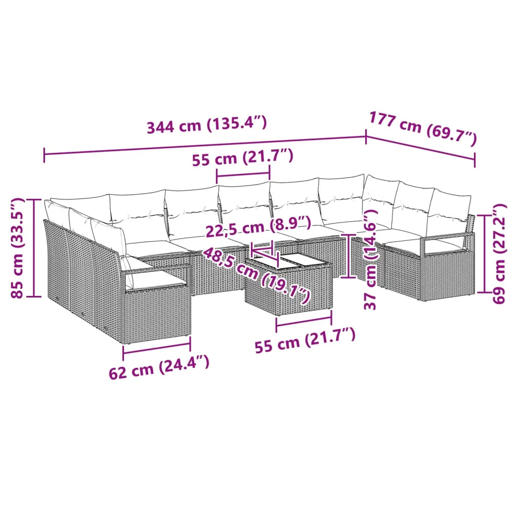 Set di divani con cuscino 11 pcs Marrone polyrattan 3346574