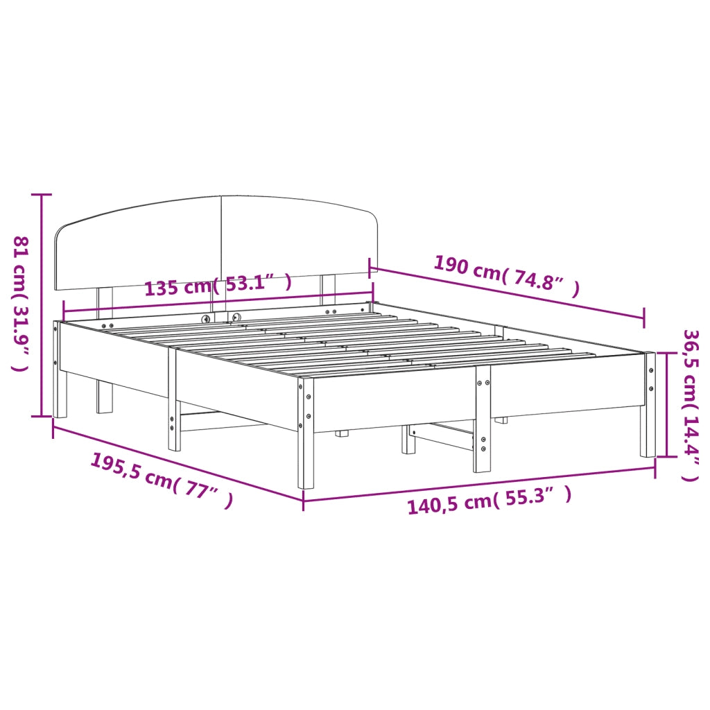 Letto senza Materasso-Struttura Letto Marrone Cera 135x190 cm in Legno di Pino 587745