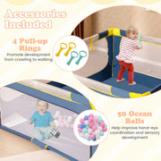 Box per bambini pieghevole 150 x 150 cm con porta a cerniera blu, recinto per bambini robusto e portatile per casa e viaggi