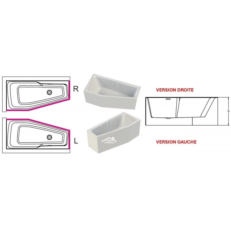 Vasca da bagno angolare sinistra in acrilico RIHO RETHINK SPACE S 160x75 cm