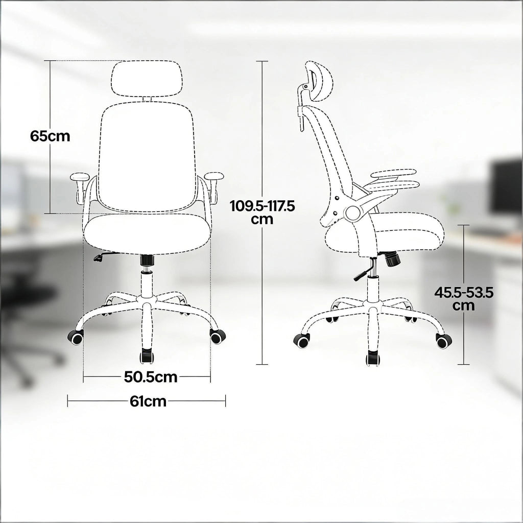 Sedia da ufficio ergonomica con schienale alto, supporto lombare e braccioli 3D in PU, beige
