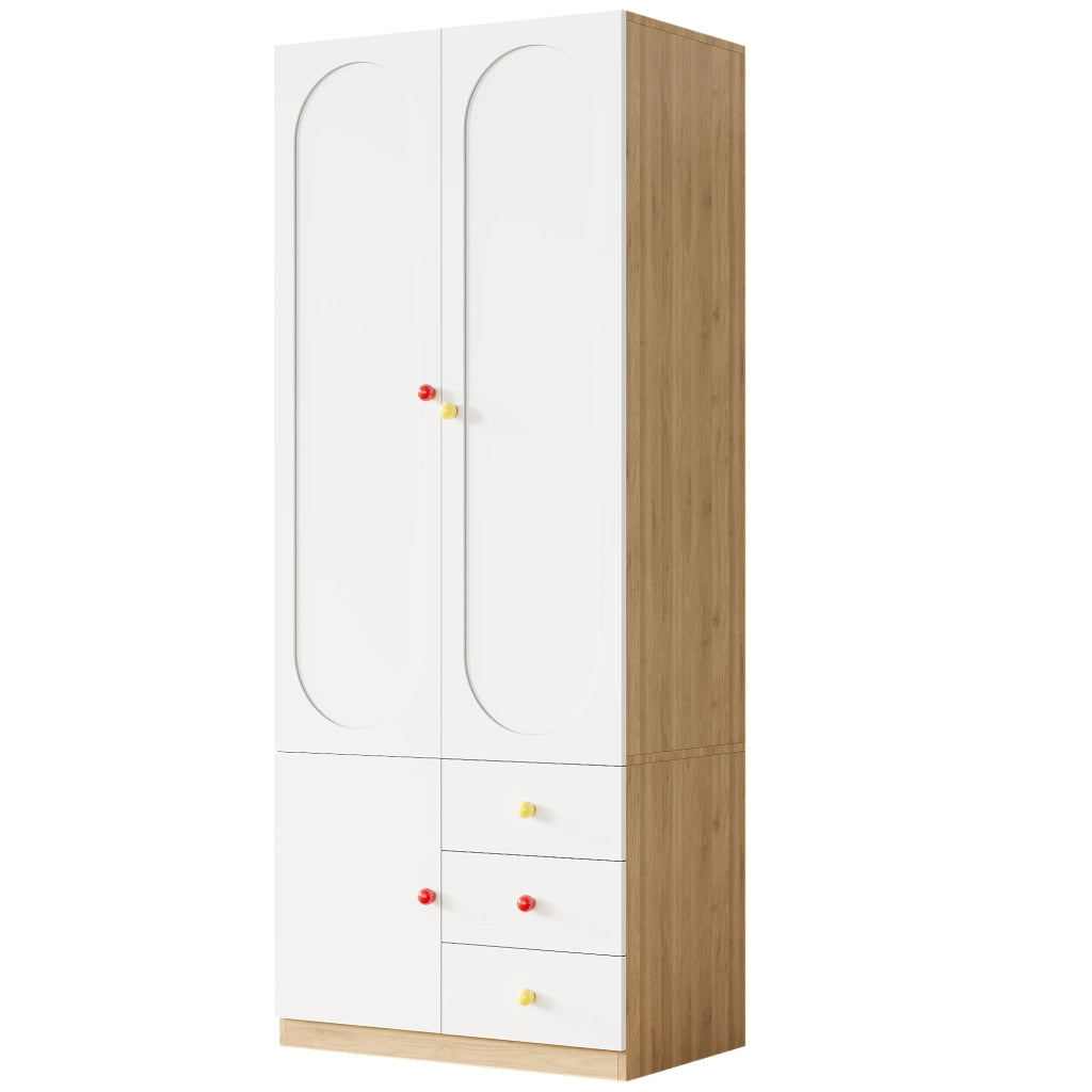 Armadio per bambini 80x50x200 cm con 2 ante e 3 cassetti in MDF bianco