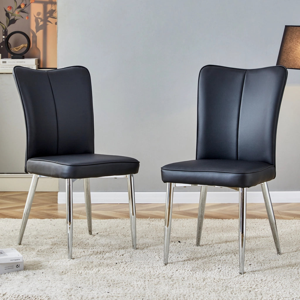 Set di 2 sedie da pranzo con schienale ergonomico; metallo e PU; nero e argento