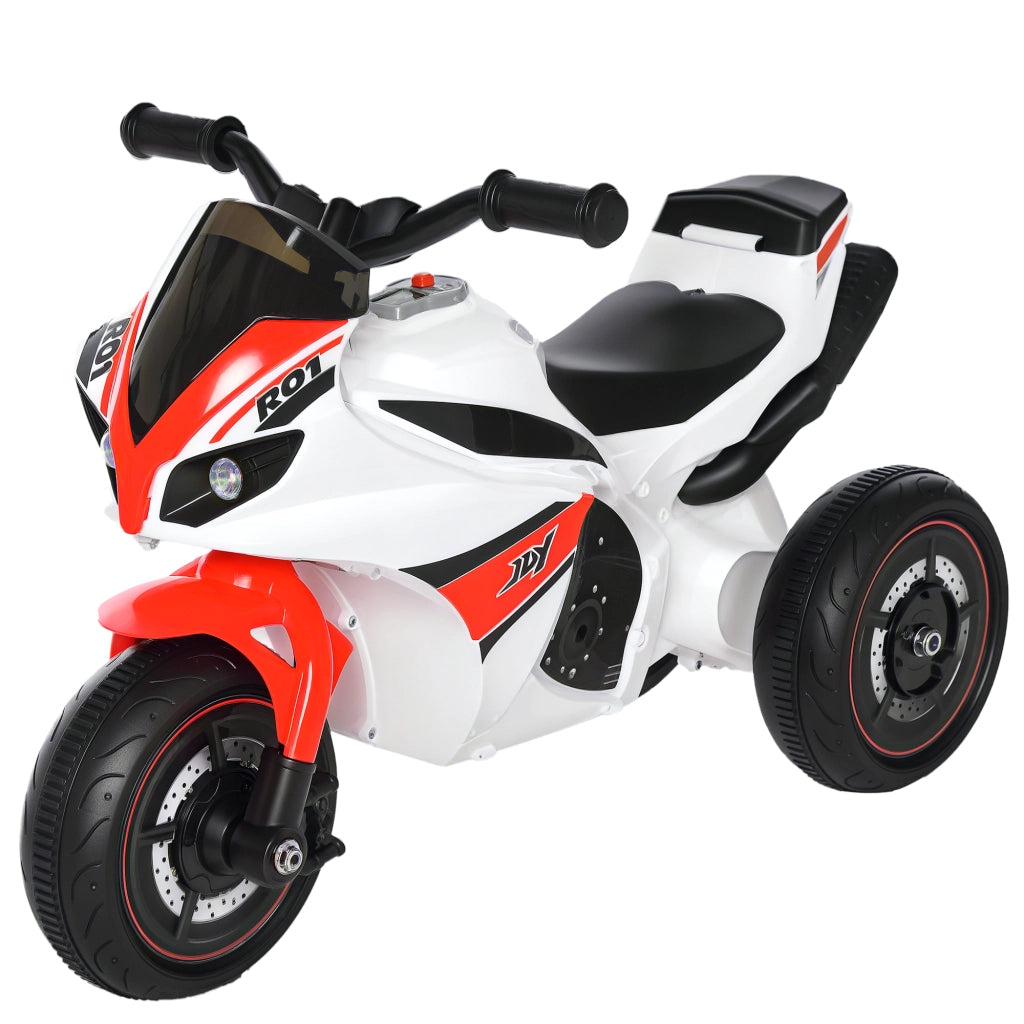 Moto Giocattolo a 3 Ruote per Bambini 18-36 Mesi, Motocicletta Cavalcabile Stile Polizia con Musica e Fari Senza Pedali in PP e Metallo Bianco e Rosso
