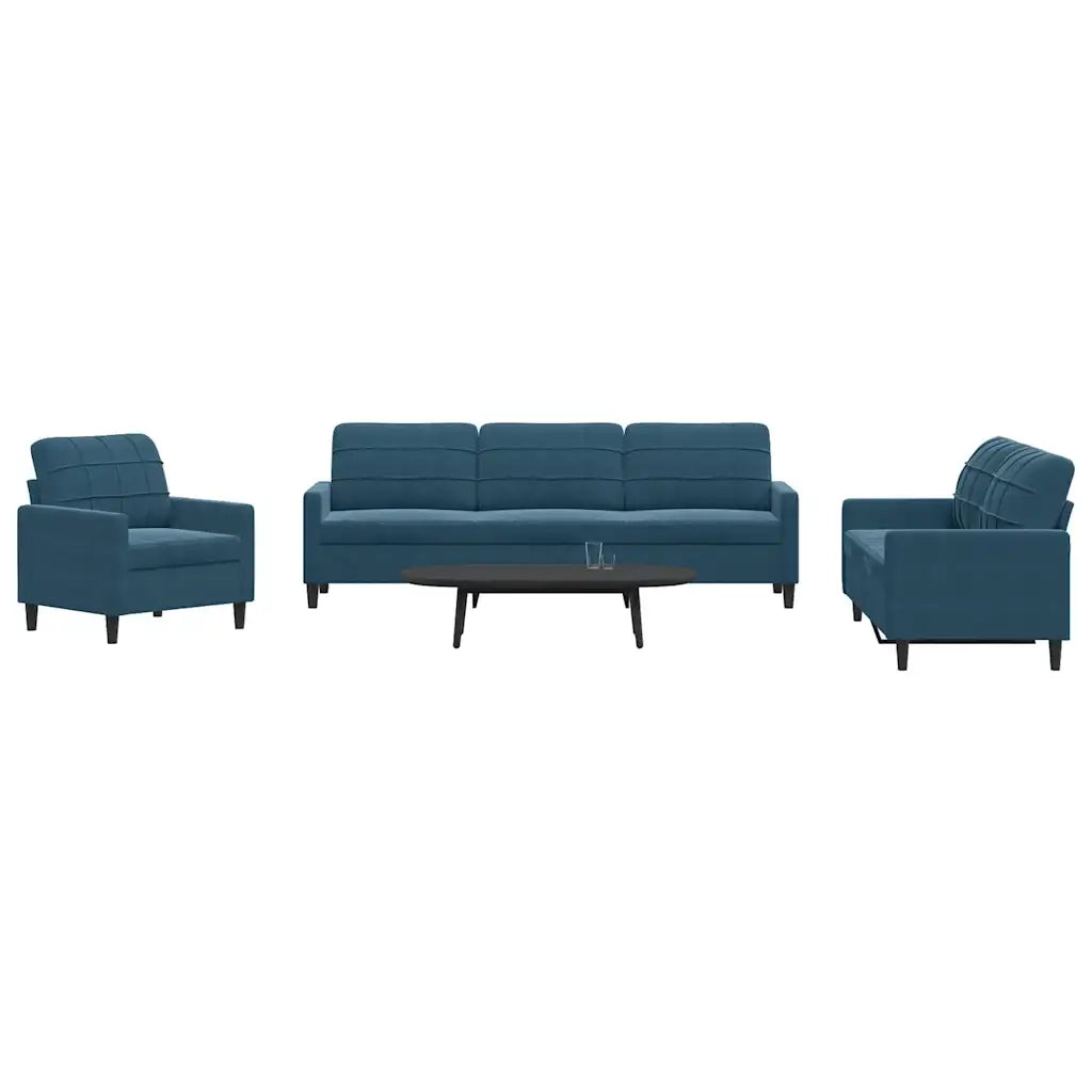Set di Divani 4 pz con Cuscini Blu in Velluto