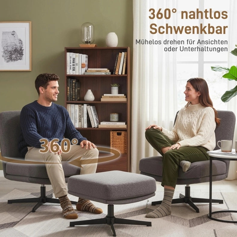 Poltrona relax girevole con pouf, grigio scuro