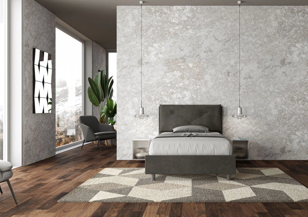 BS COM Letto una piazza e mezza senza rete imbottito 130x200 microfibra grigio Large