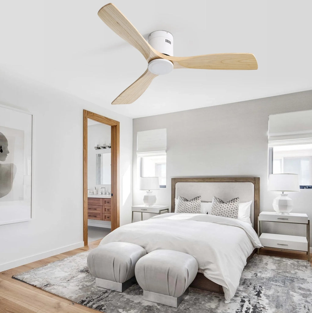 Ventilatore da soffitto 132 cm bianco in metallo e legno con telecomando