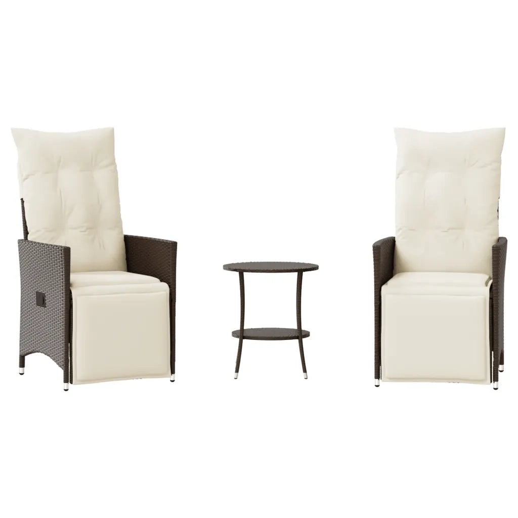 Set Bistr¨° 3 pz | Set Salotto da Giardino con Cuscini Marrone in Polyrattan