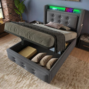 Letto singolo imbottito 90x200 cm con testiera LED e contenitore