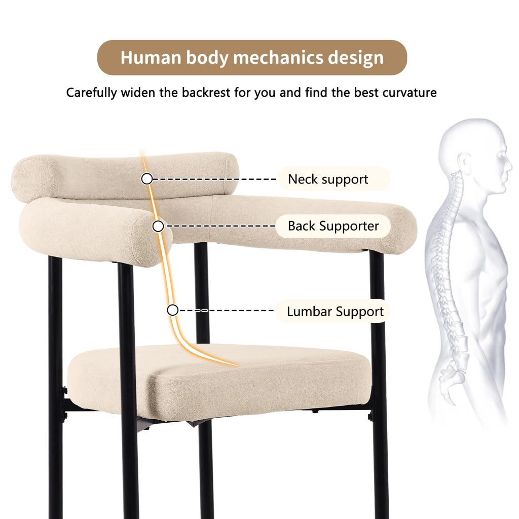 Sedia da pranzo con seduta ampia e schienale ergonomico in velluto beige e ferro