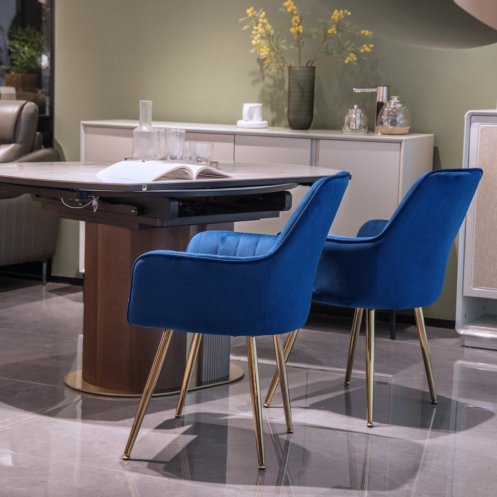 Set di 2 sedie da pranzo con braccioli e cuscino sfoderabile in tessuto blu