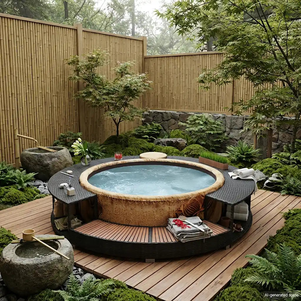 Bordo per Vasca da Spa in Polyrattan Nero 41454