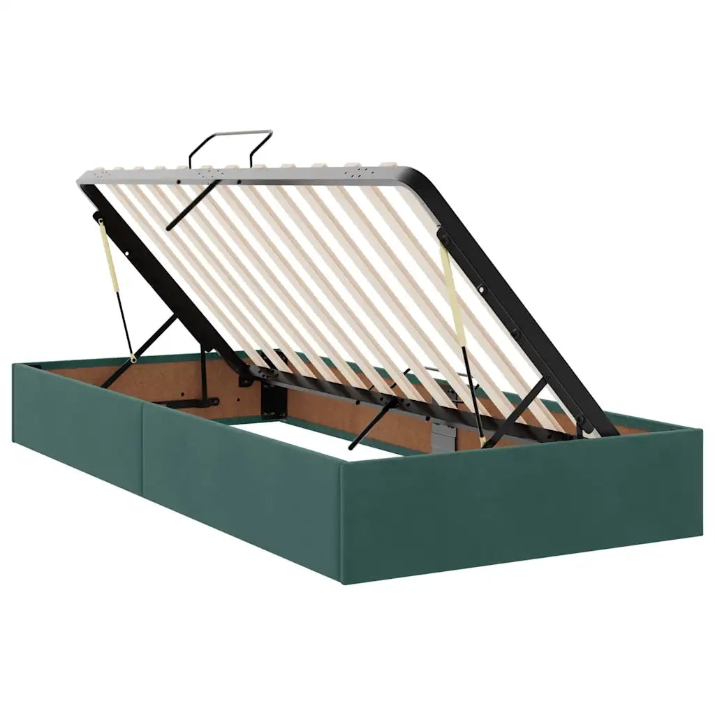 Letto con contenitore e LED Verde Scuro 90 x 200 cm Velluto