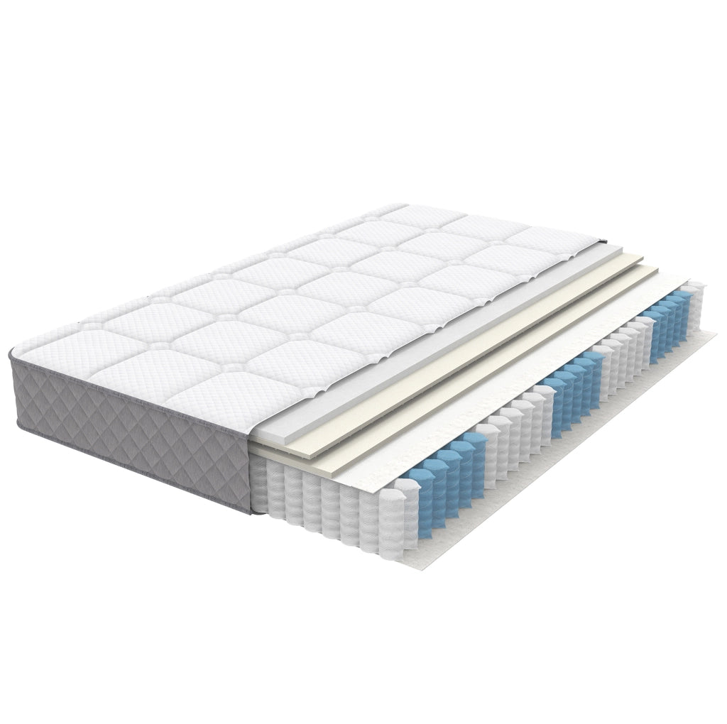 Letto imbottito 140x200 cm con rete e materasso H3 a 7 zone in lino grigio