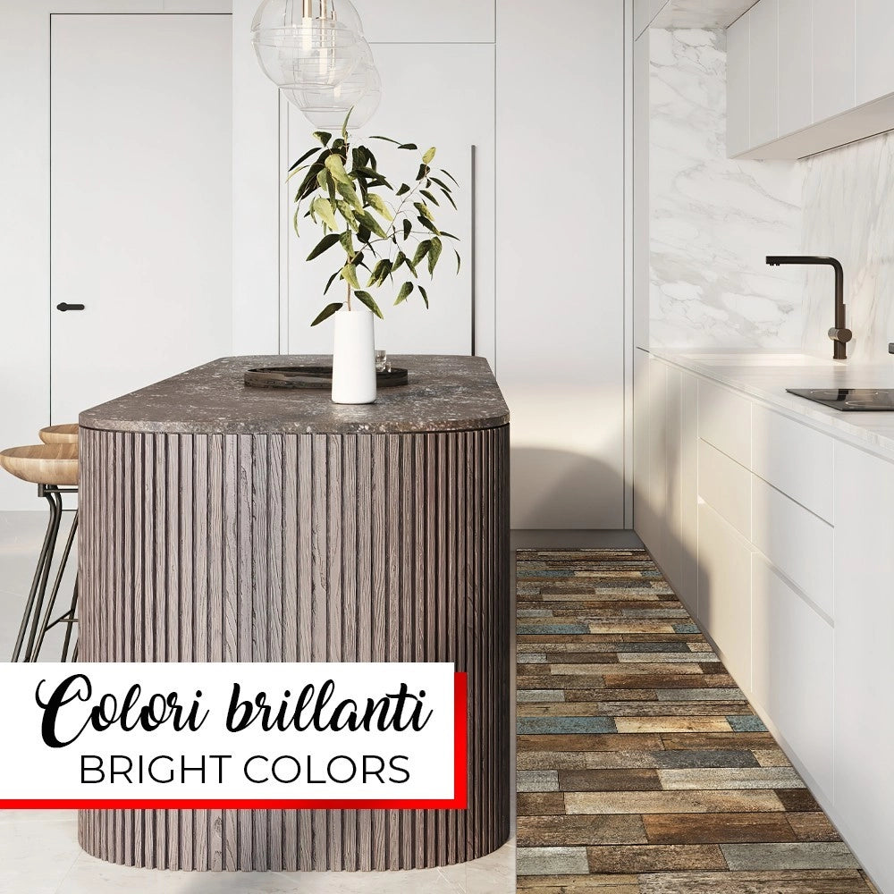 Tappeto Cucina Antimacchia 51x100 cm Stampa HD Alta Definizione Passatoia Gomma Pvc Parquet Colorato