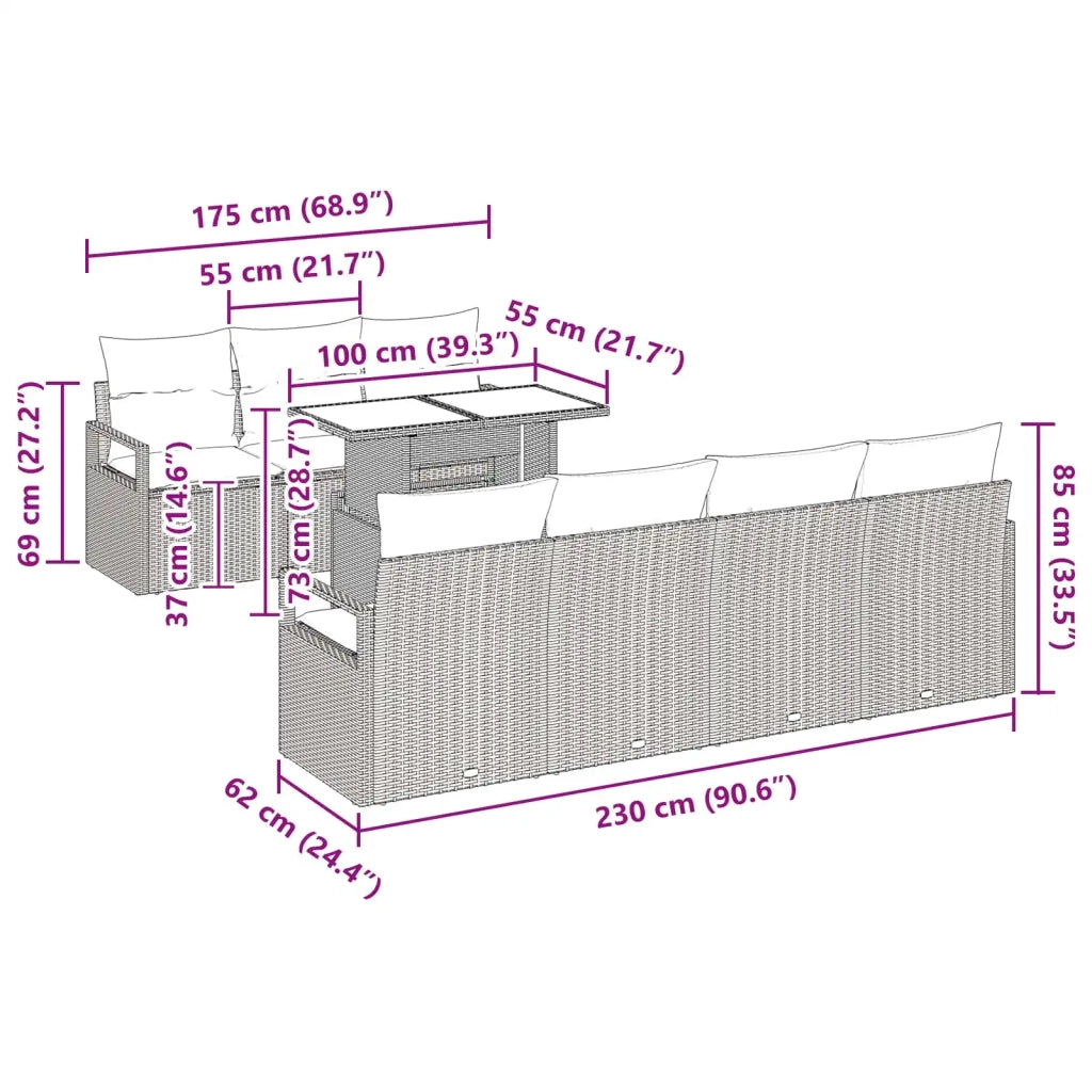 Set Divano da Giardino con cuscino 8 pcs Nero e Blu polyrattan 3348772