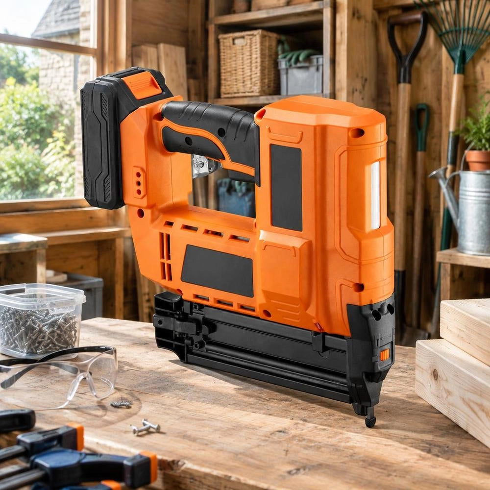 2-in-1 Cordless Nailer, 18 Gauge, 20V, With 500 Nails & 500 Staples & 2.0 Ah Lithium Battery & Charger, For DIY Woodworking, Orange