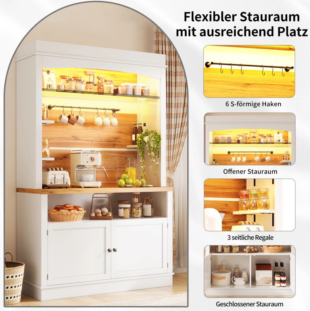 Set 2 colonne cucina bianche con LED RGB, 107x34x184 cm
