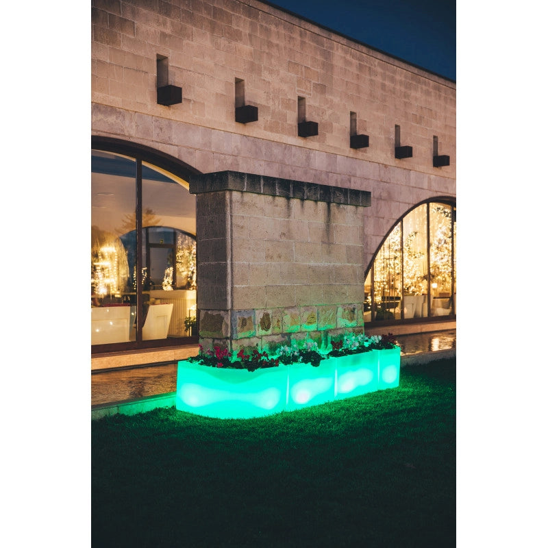 Vaso Fioriera luminosa angolare moderna di design 160x35 H50 in polimero resistente con LED multicolor per interno ed esterno - Made in Italy
