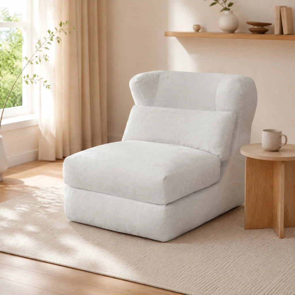 Poltrona/sofa singolo dal design moderno, colore bianco, struttura in foam