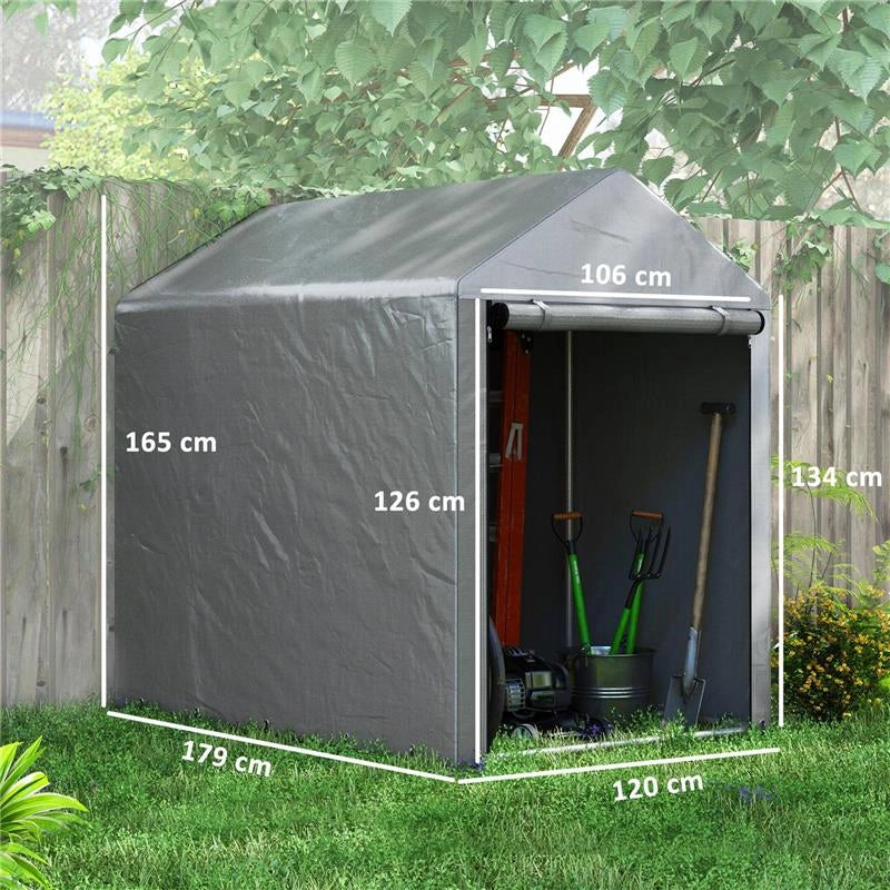 CAPANNO ATTREZZI TENDA GARAGE CON COPERTURA ANTI UV E TELAIO IN METALLO, 120X179X165CM, GRIGIO CHIARO