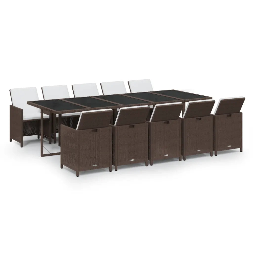 Set da Pranzo da Giardino 11 pz con Cuscini Polyrattan Marrone 3095593