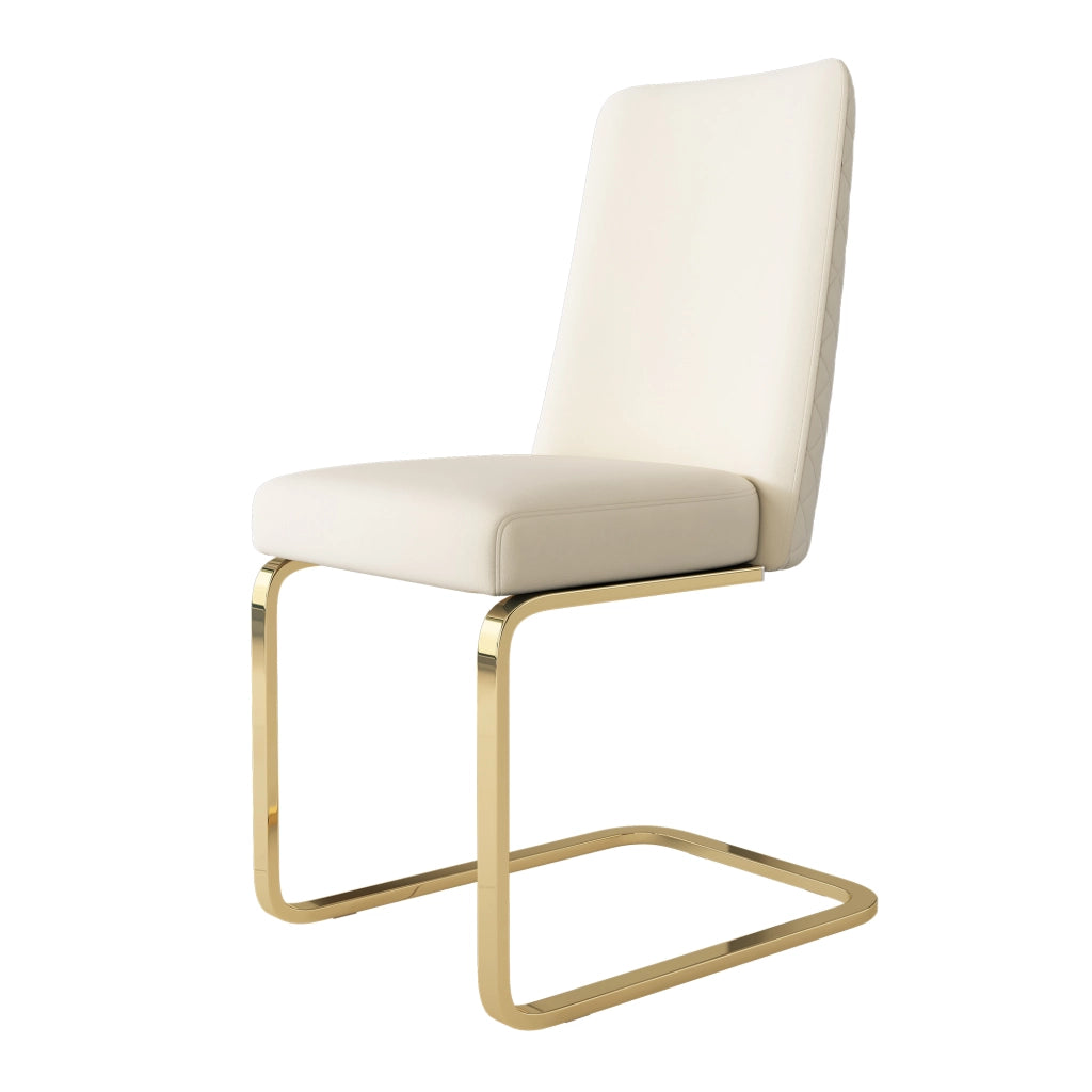 Set di 4 sedie da pranzo con schienale trapuntato e seduta imbottita in velluto beige con gambe in metallo